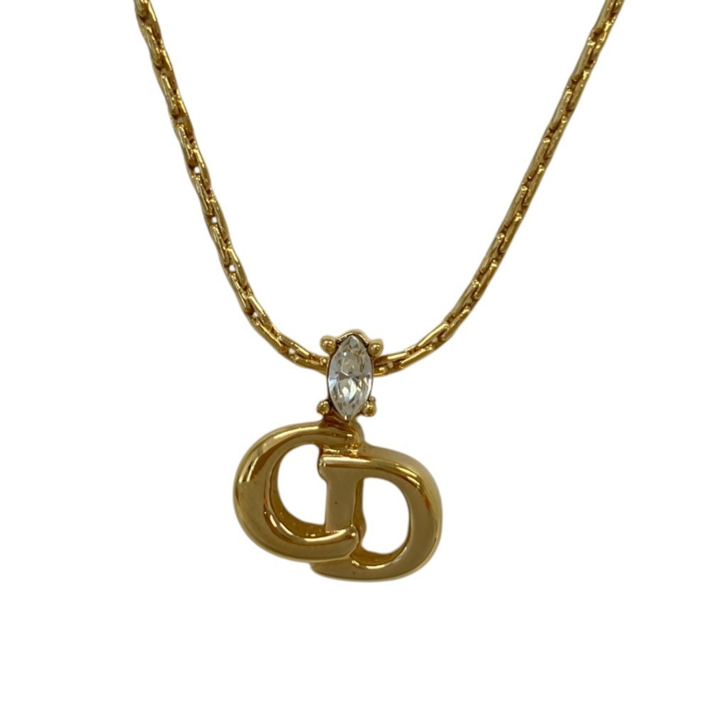 Christian Dior Vintage Rhinestone CD Chain Necklace, Gold Color, Women's